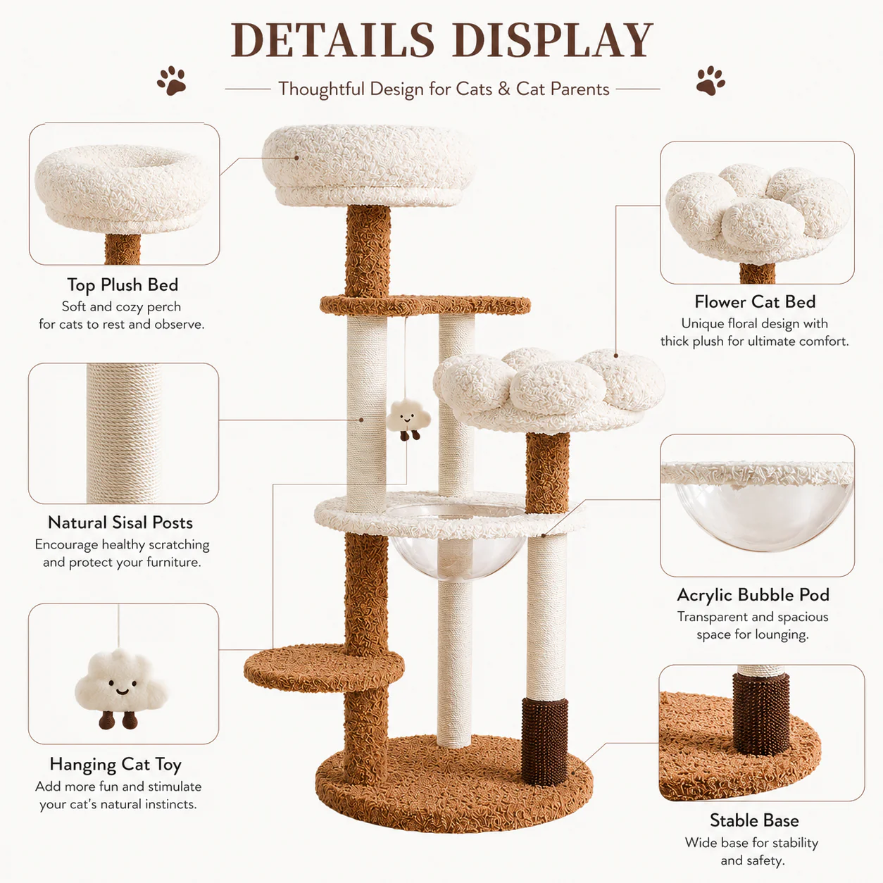 ADS PET Cloud Bloom Multi-Level Cat Tree – 128cm - Image 3