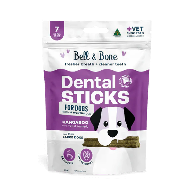 Bell & Bone Dental Sticks Kangaroo, Mint and Turmeric Dog Treat 7 Pack - Image 2