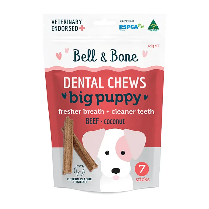 Bell & Bone Beef Dental Chew Puppy Dog Treat Big 7 Pack