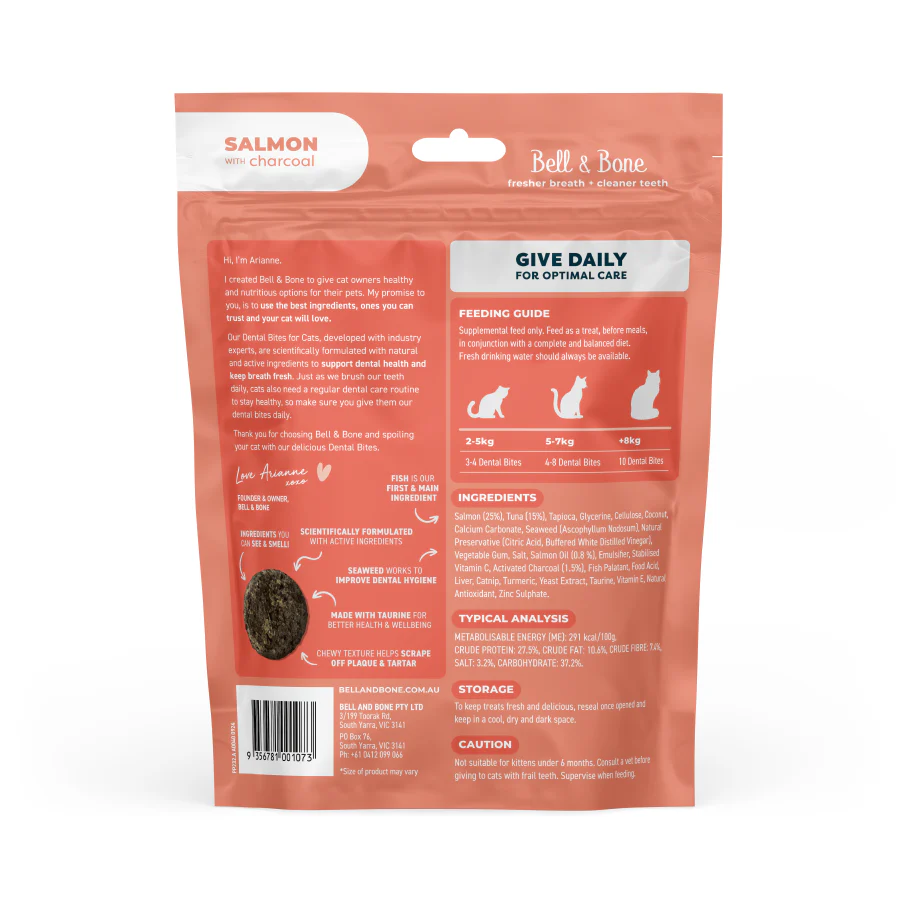 Bell & Bone Dental Bites Salmon With Charcoal Cat Treats 80G - Image 2