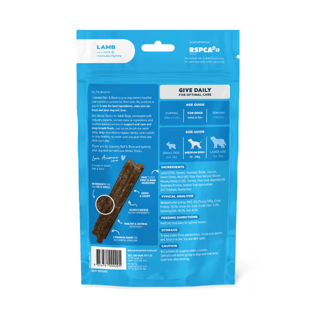 Bell & Bone Dental Stick Lamb, Mint, Manuka Honey Dog Treat 7 Pack - Image 5