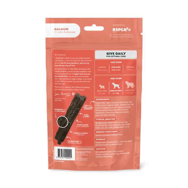 Bell & Bone Dental Stick Salmon, Mint, and Charcoal Dog Treat 7 Pack - Image 4