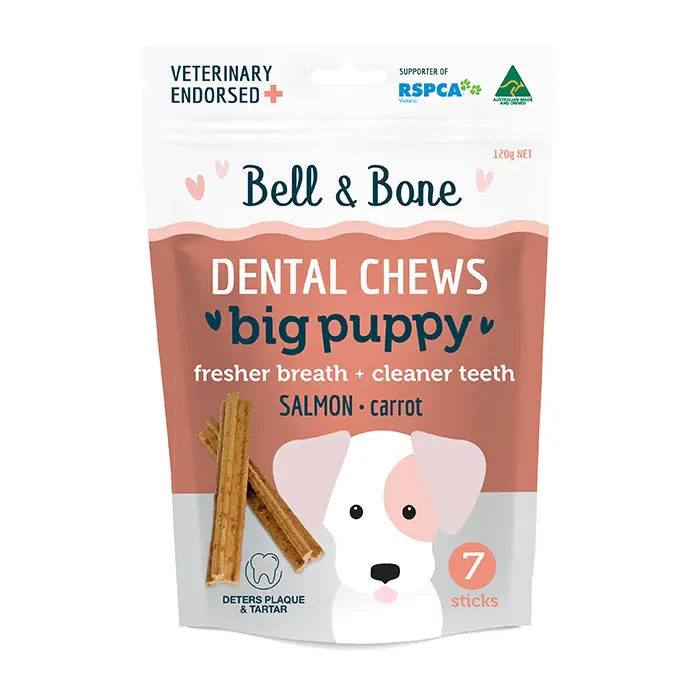 Bell & Bone Salmon Dental Chew Puppy Dog Treat Big 7 Pack