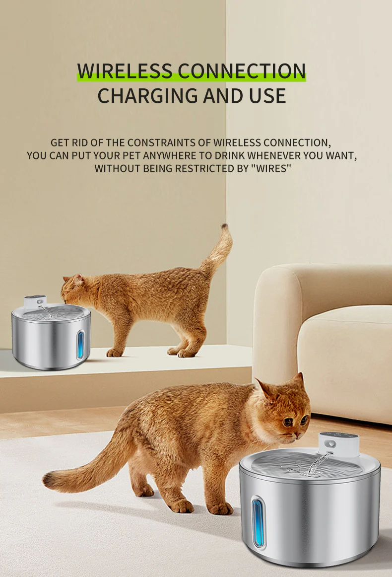 ADS Pet Wireless Stainless Steel Water Fountain Automatic Drinker 4L - Image 8