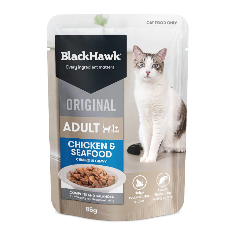 Black Hawk Chicken and Seafood Gravy Adult Wet Cat Food 85G x 12 - Image 2