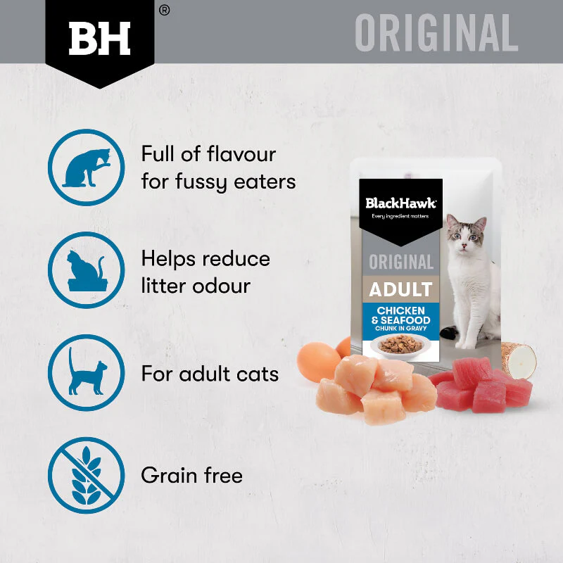 Black Hawk Chicken and Seafood Gravy Adult Wet Cat Food 85G x 12 - Image 3