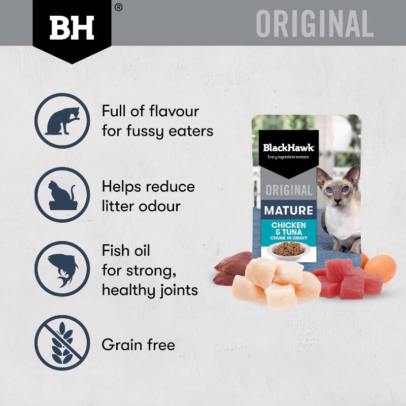 Black Hawk Chicken Tuan Gravy Mature 7+ Wet Cat Food - Image 3