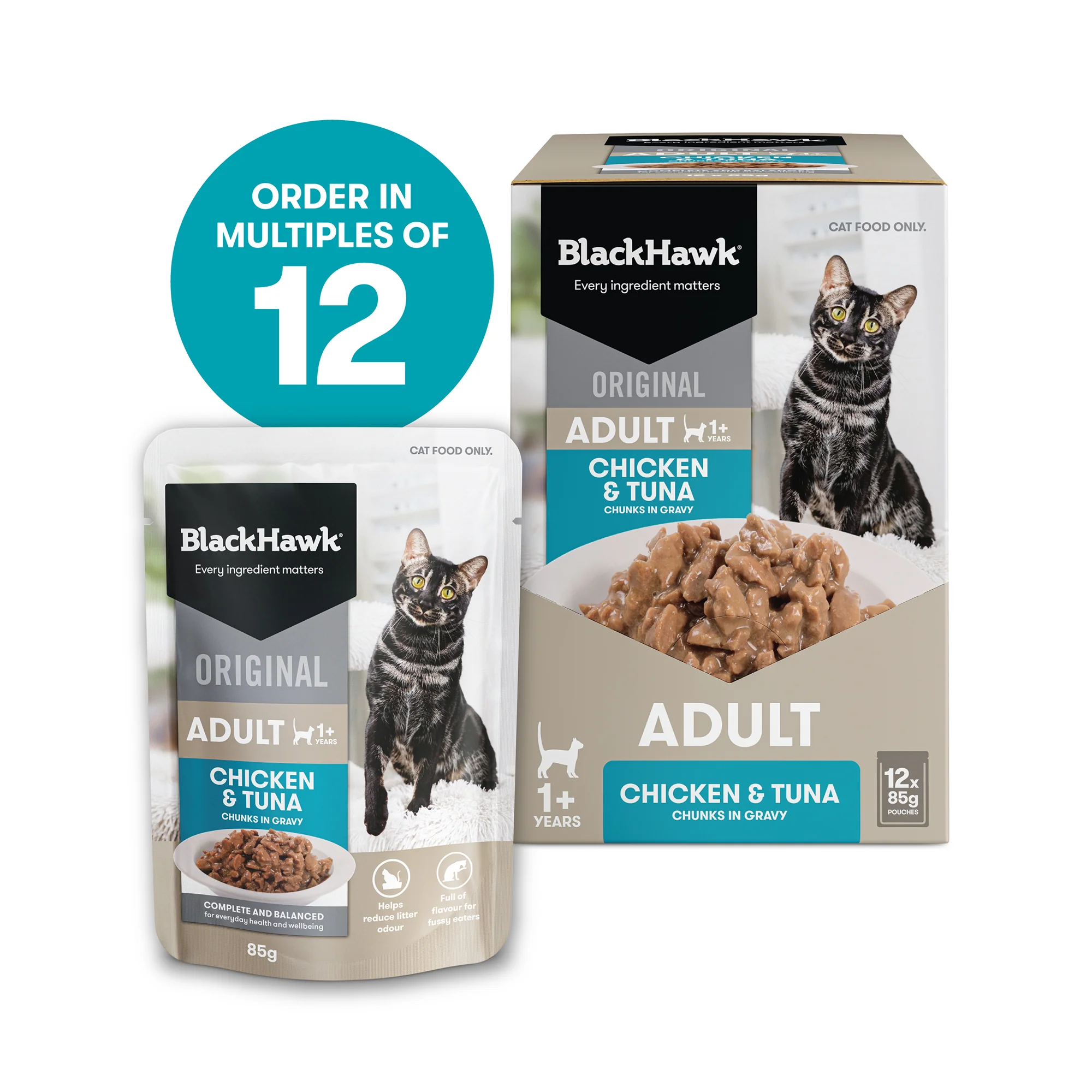 Black Hawk Chicken & Tuna Gravy Adult Wet Cat Food 85G x 12