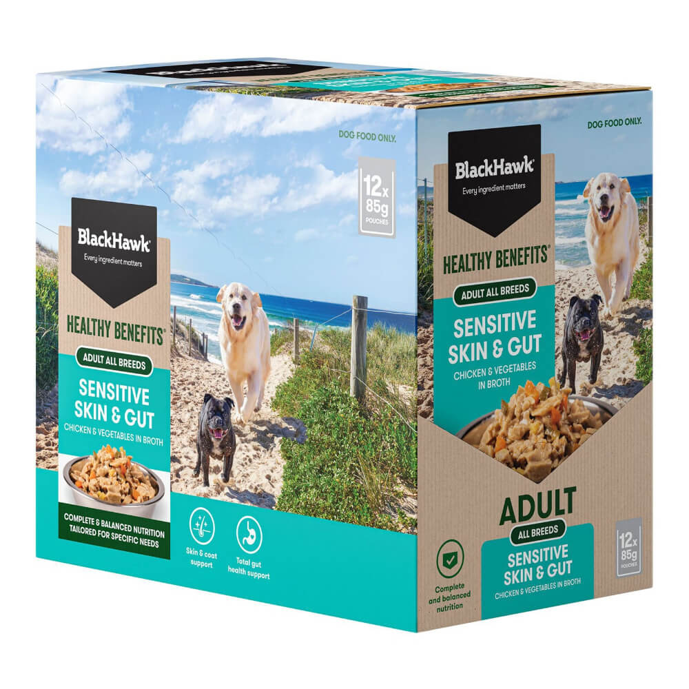 BLACK HAWK Healthy Benefits Sensitive Skin And Gut Wet Dog Food Pouches 85G x 12 - Image 2