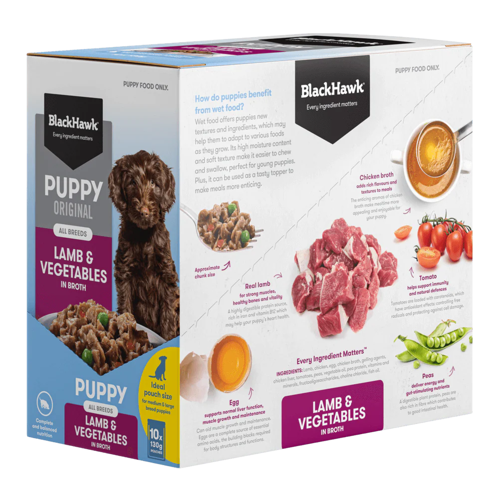 BLACK HAWK Original Puppy Lamb & Vegetables Wet Dog Food 130Gx10 - Image 2