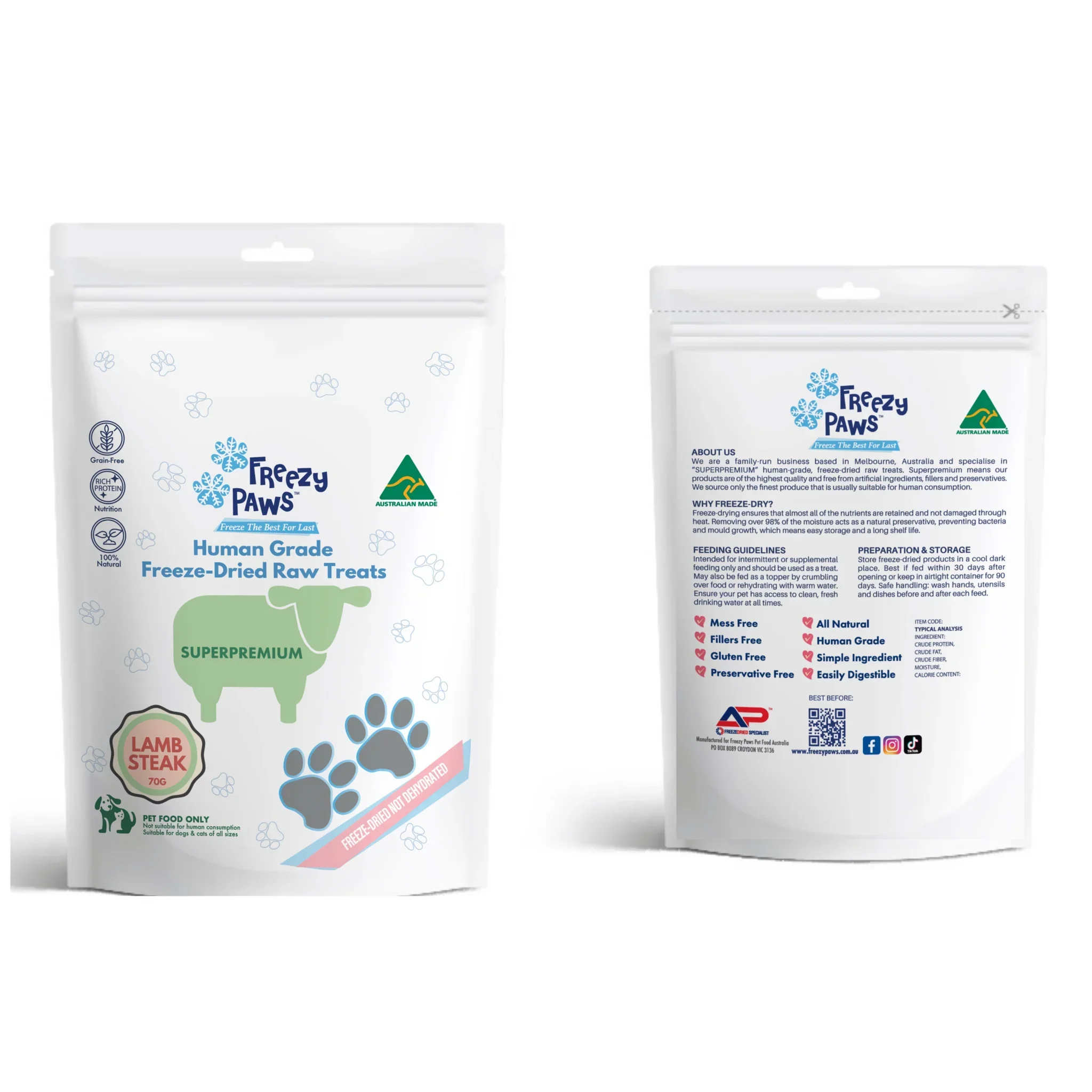 FreezyPaws Dogs and Cats Freeze Dried Lamb Steak Raw Treats 70g - Image 2