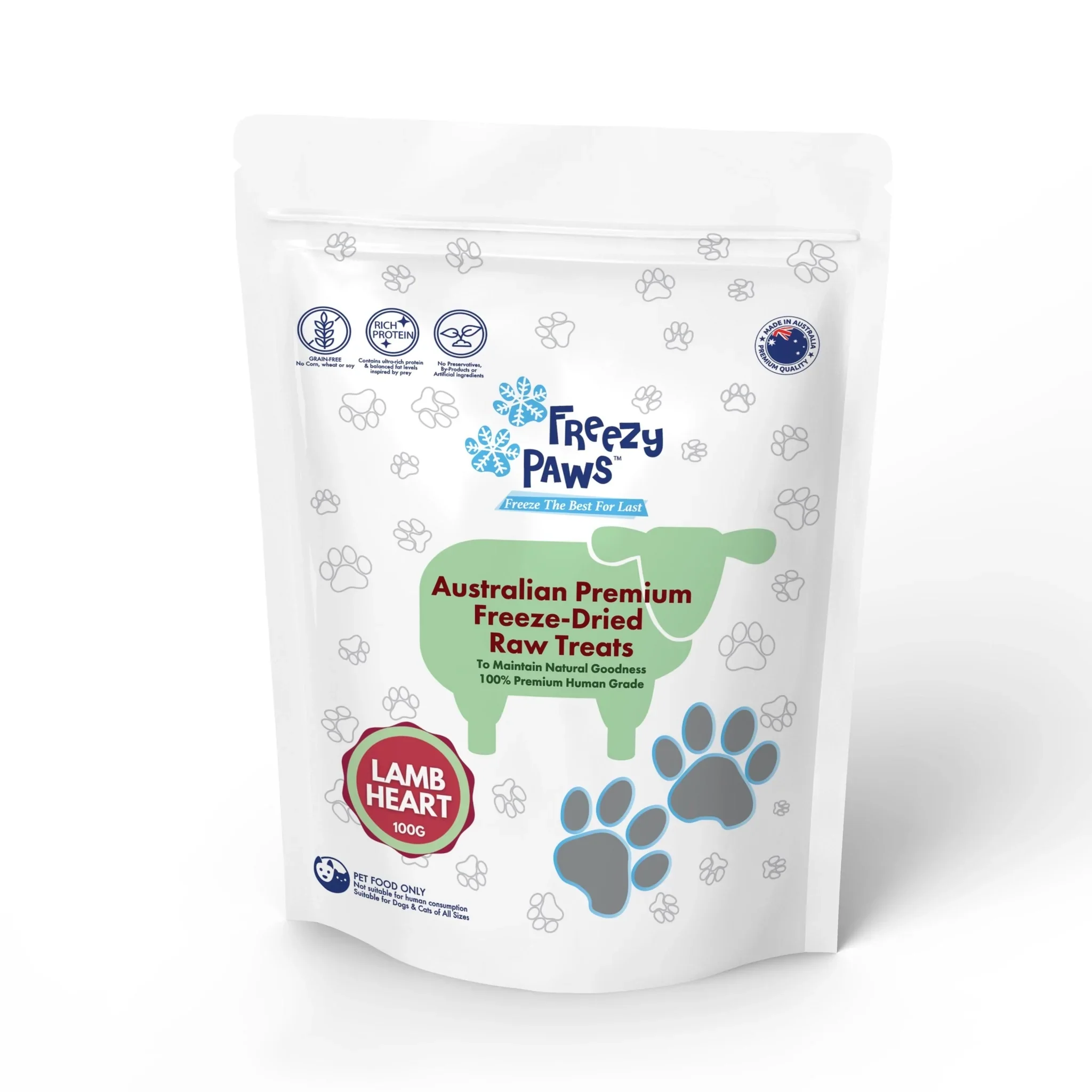 FreezyPaws -Superpremium Human Grade Freeze-Dried Lamb Heart Raw Treats 100G