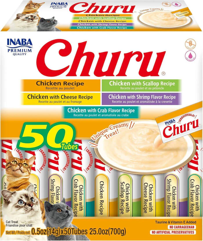 INABA CHURU Puree Chicken Varieties Box Cat Treats 50 Tubes