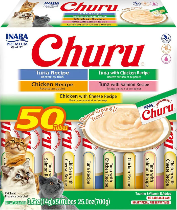 INABA CHURU Puree Tuna & Chicken Varieties Box Cat Treats 50 Tubes