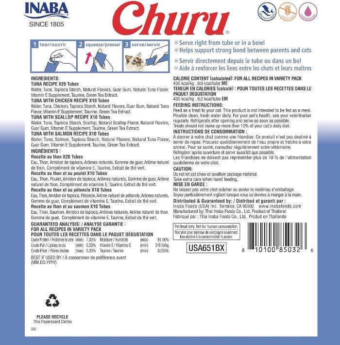 INABA CHURU Purée Tuna Varieties Box Cat Treats 50 Tubes - Image 2