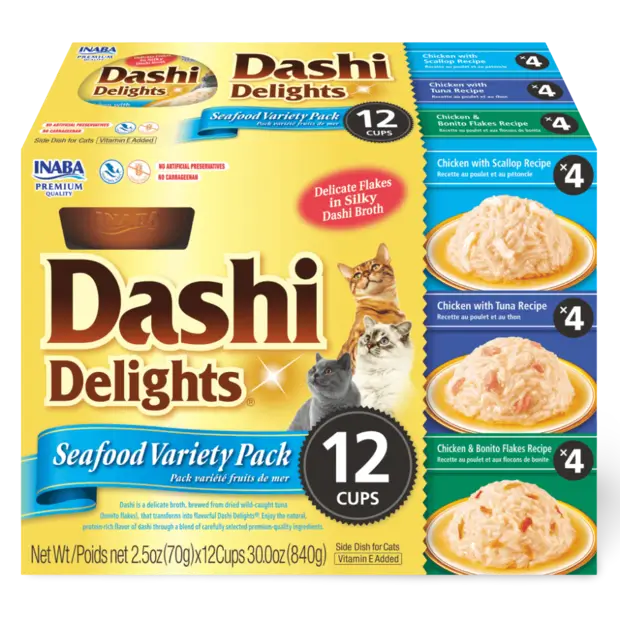 INABA Dashi Delights Cup Seafood Variety Cat Treats 12Pack