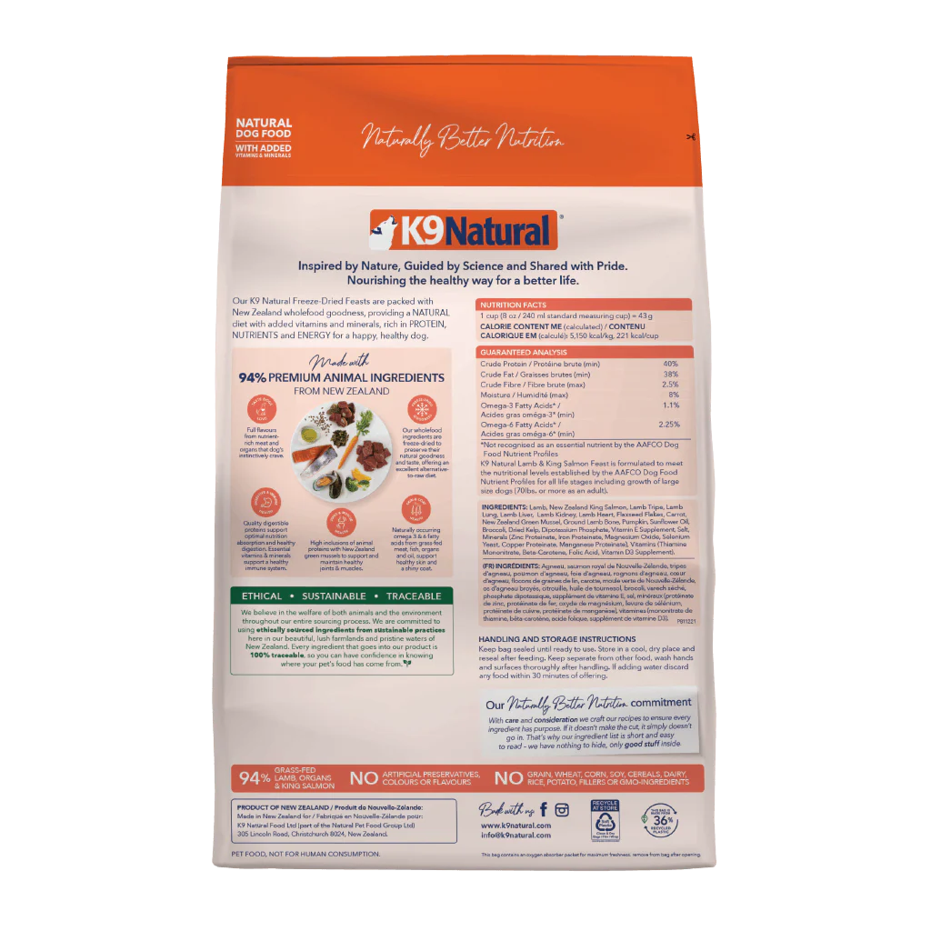 K9 Natural Lamb And King Salmon Freeze Dried Dog Food 3.6KG - Image 2