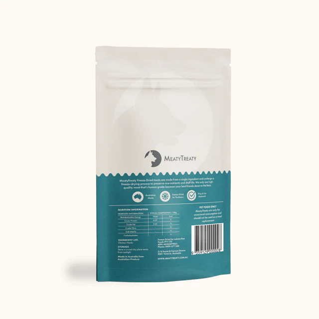 MEATY TREATY Freeze Dried Chicken Necks Raw Treats 100G - Image 2