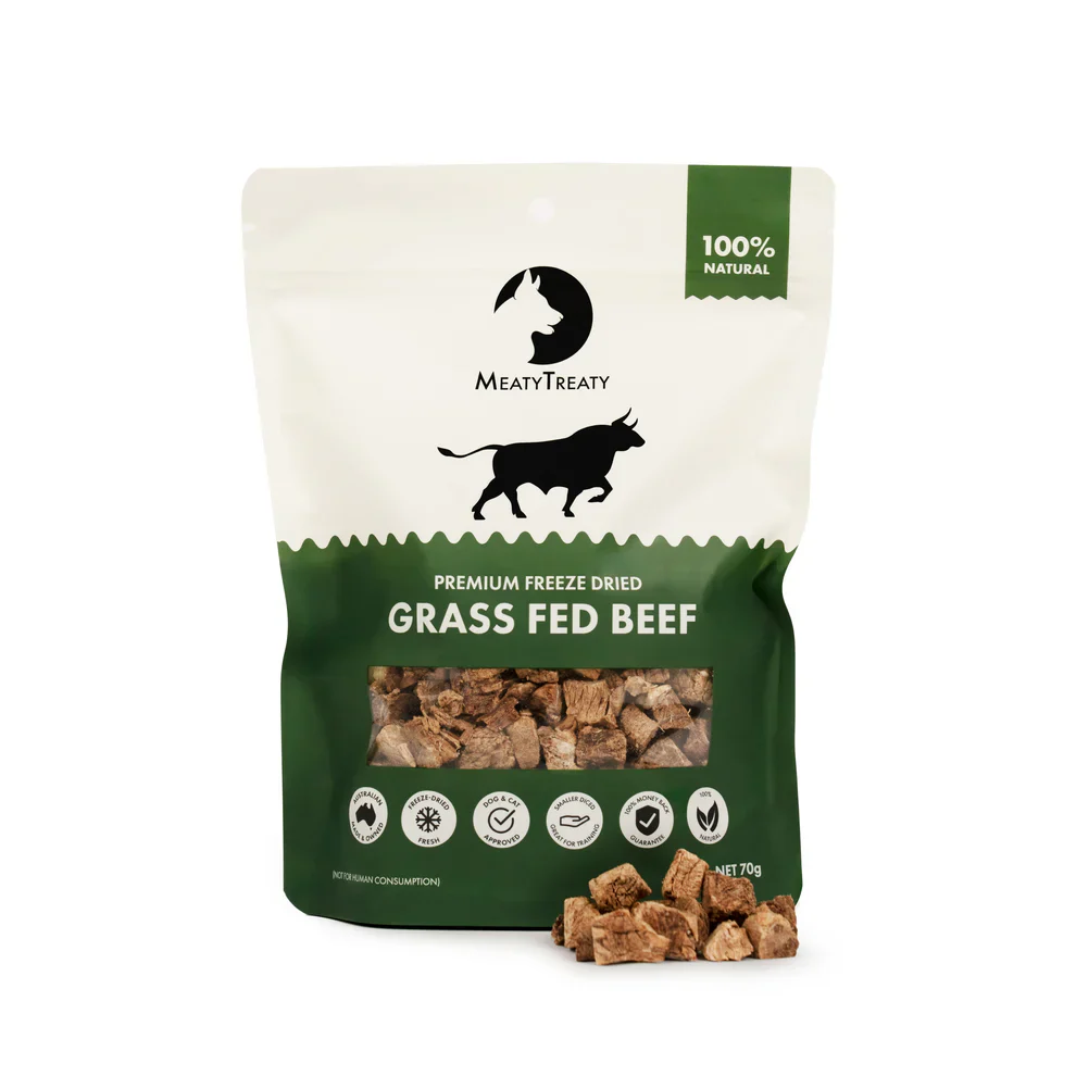 MEATY TREATY Freeze Dried Grass Fed Beef Dogs & Cats Treat 70G