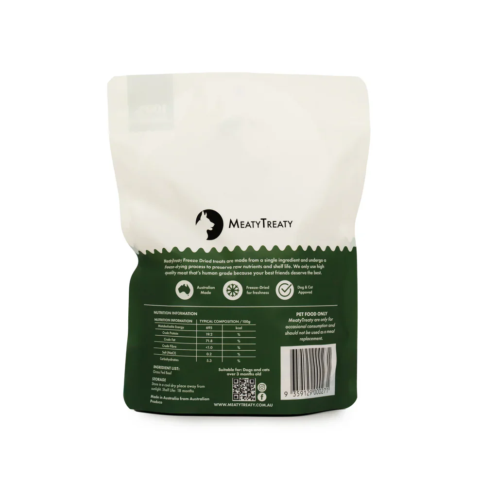 MEATY TREATY Freeze Dried Grass Fed Beef Dogs & Cats Treat 70G - Image 2