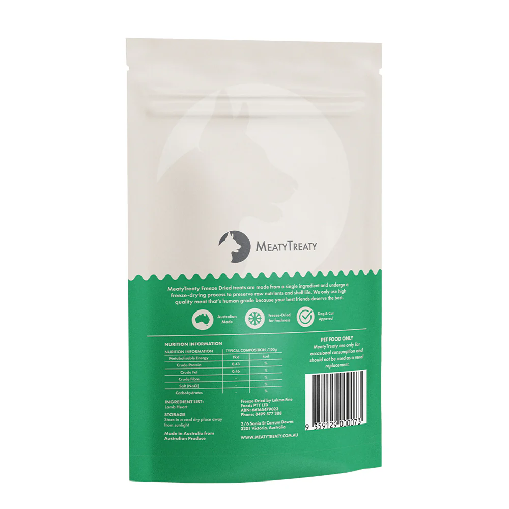 MEATY TREATY Freeze Dried Lamb Heart Dogs & Cats Treat 100G - Image 2