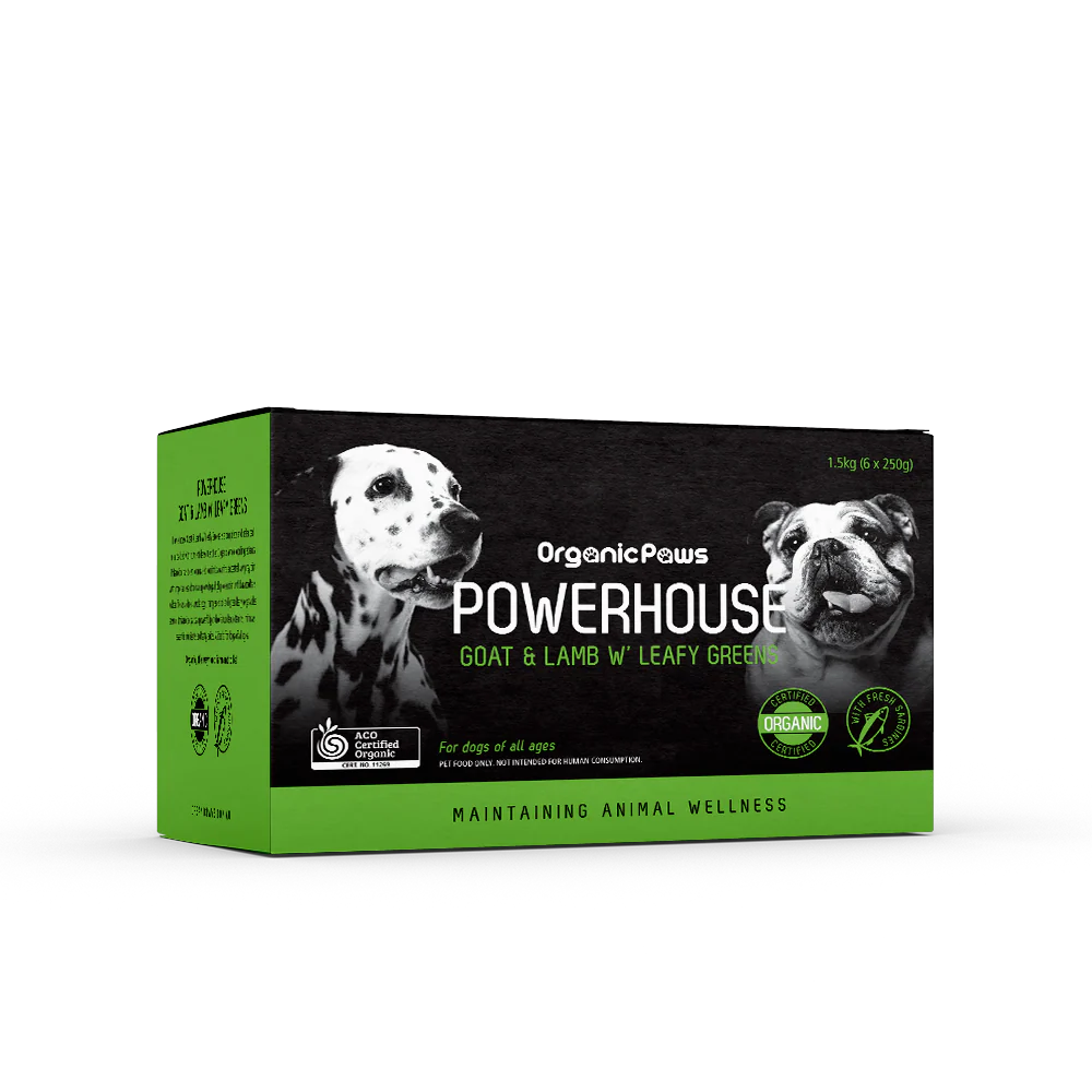 ORGANIC PAWS Raw Dog Food Powerhouse Goat & Lamb W’ Leafy Greens 1.5KG