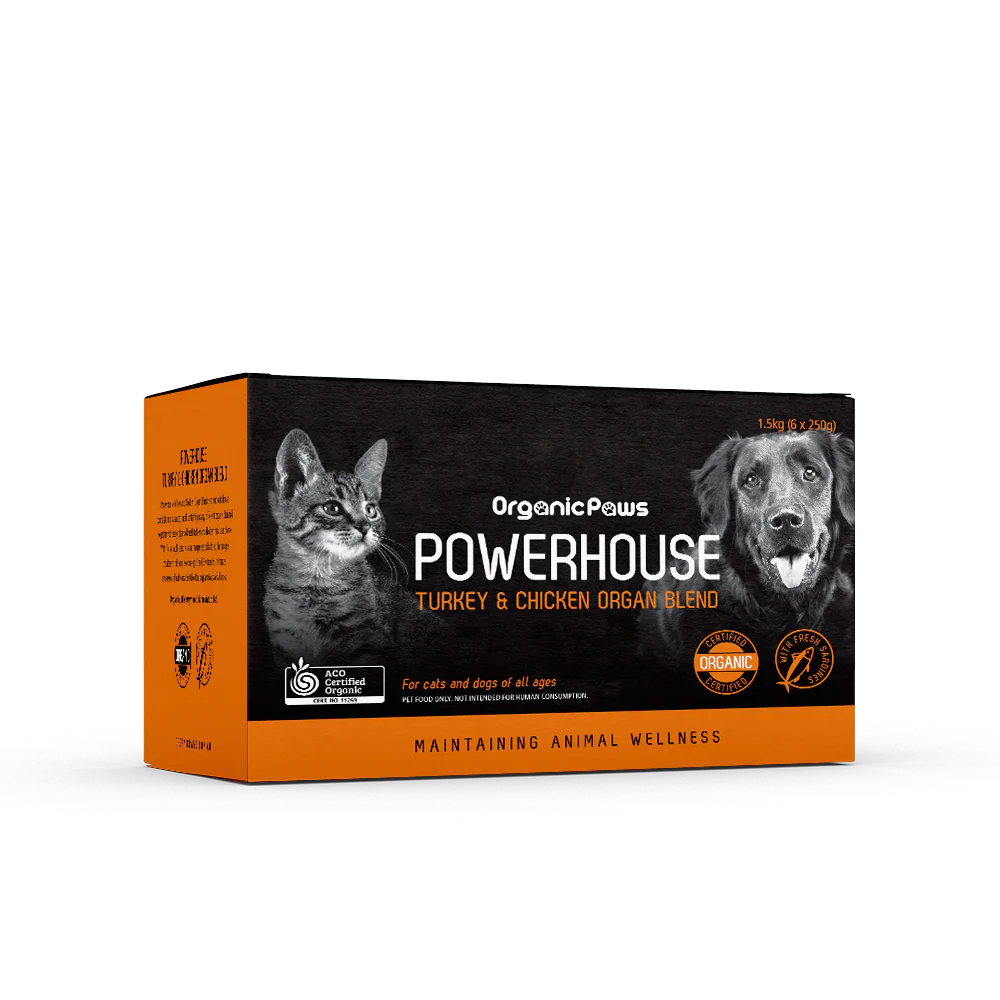 ORGANIC PAWS Raw Dogs & Cat Food Powerhouse Turkey & Chicken Organ Blend 1.5KG