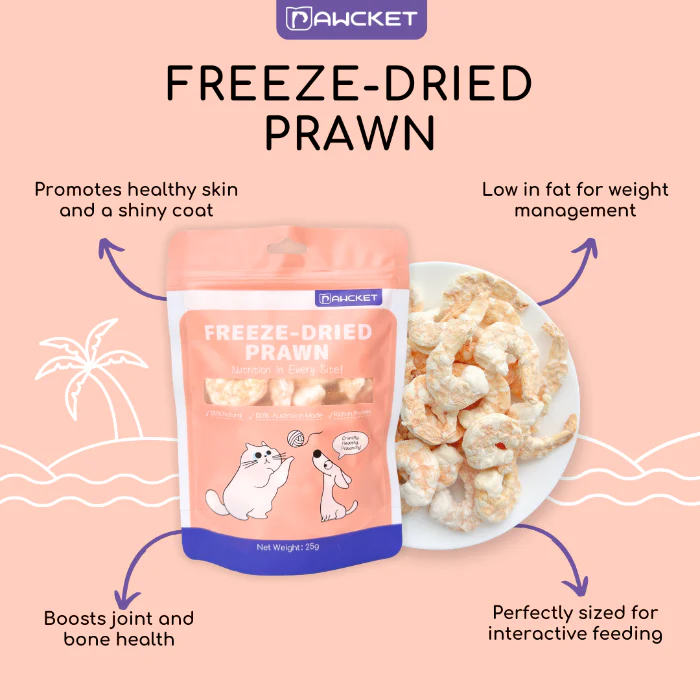 Pawcket Freeze Dried Raw Prawn Dog and Cat Treat 25G - Image 3