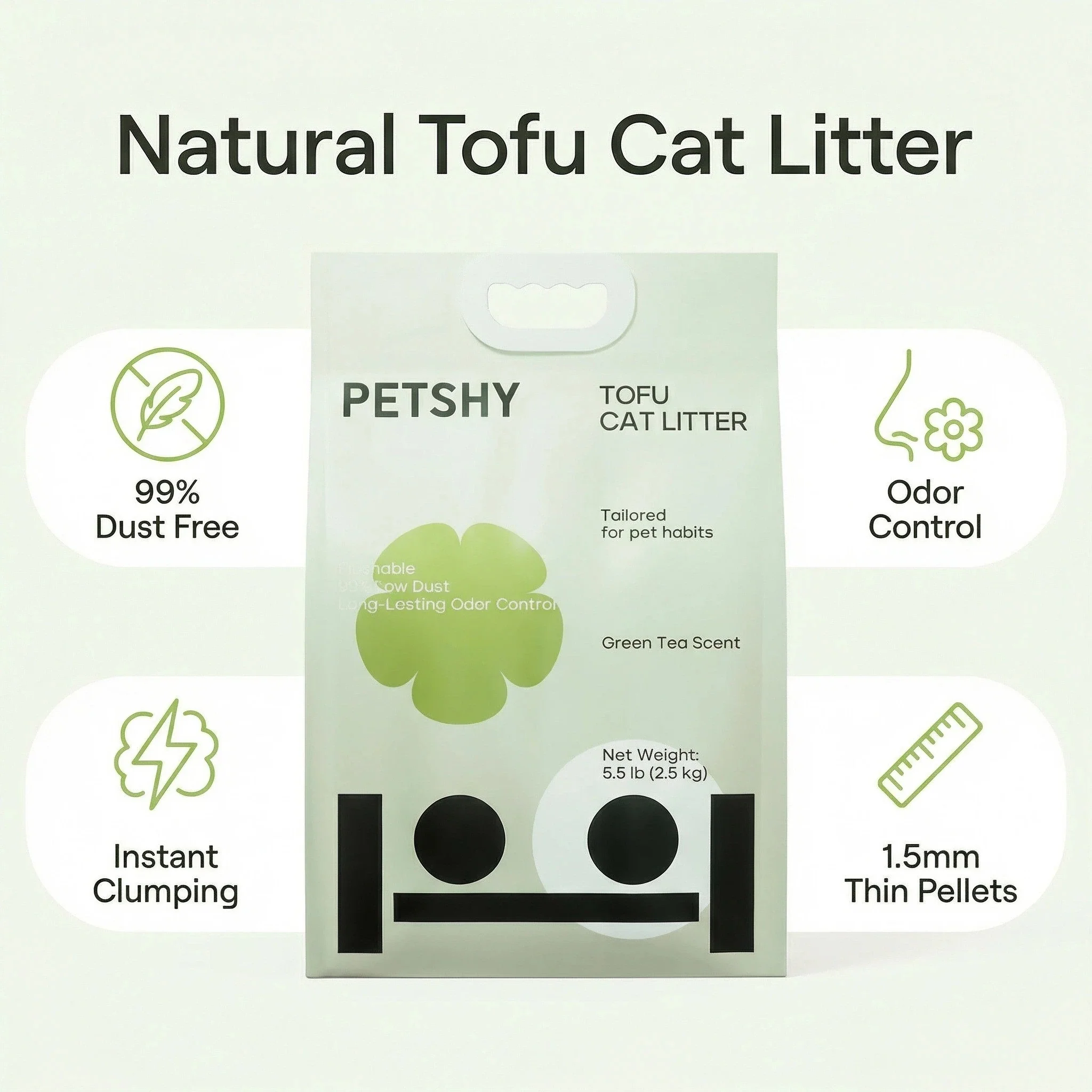 PETSHY Green Tea Tofu Cat Litter 2.5KG - Image 7