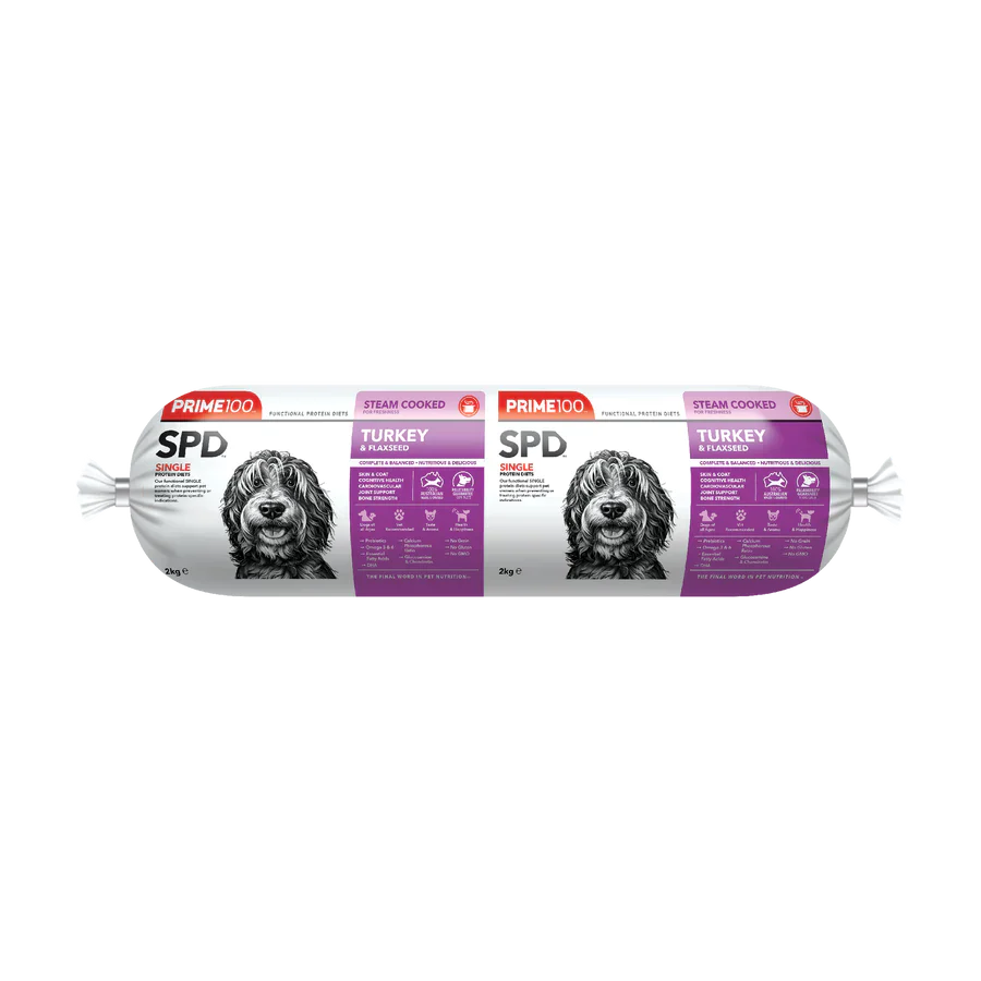 PRIME100 SPD TURKEY & FLAXSEED Fresh Dog Food Roll 2KG