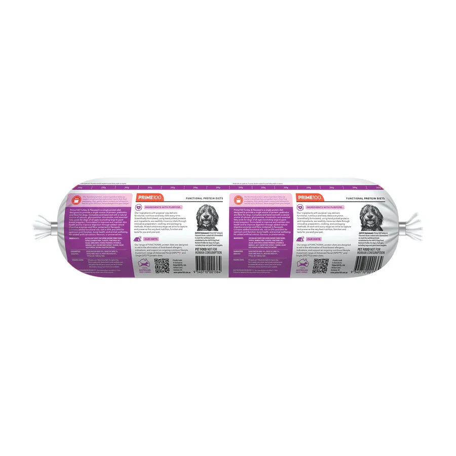 PRIME100 SPD TURKEY & FLAXSEED Fresh Dog Food Roll 2KG - Image 2