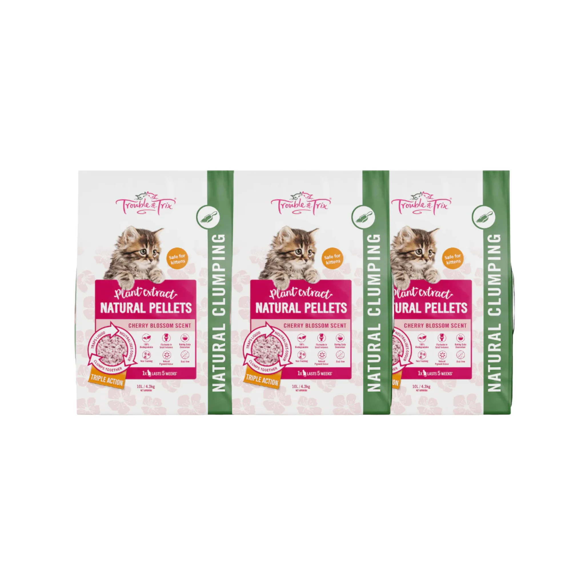 Trouble and Trix Natural Tofu Cherry Blossom Cat Litter 10L - Image 2