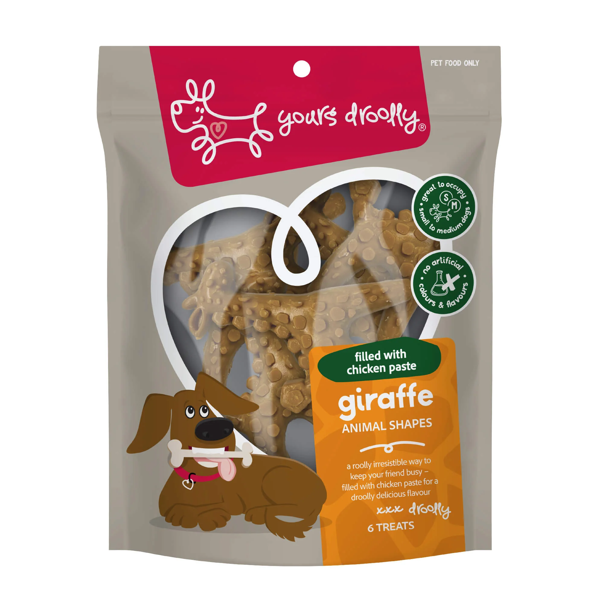 Yours Droolly Giraffes Animal Shape wtih Chicken Paste Dog Treat 6PK