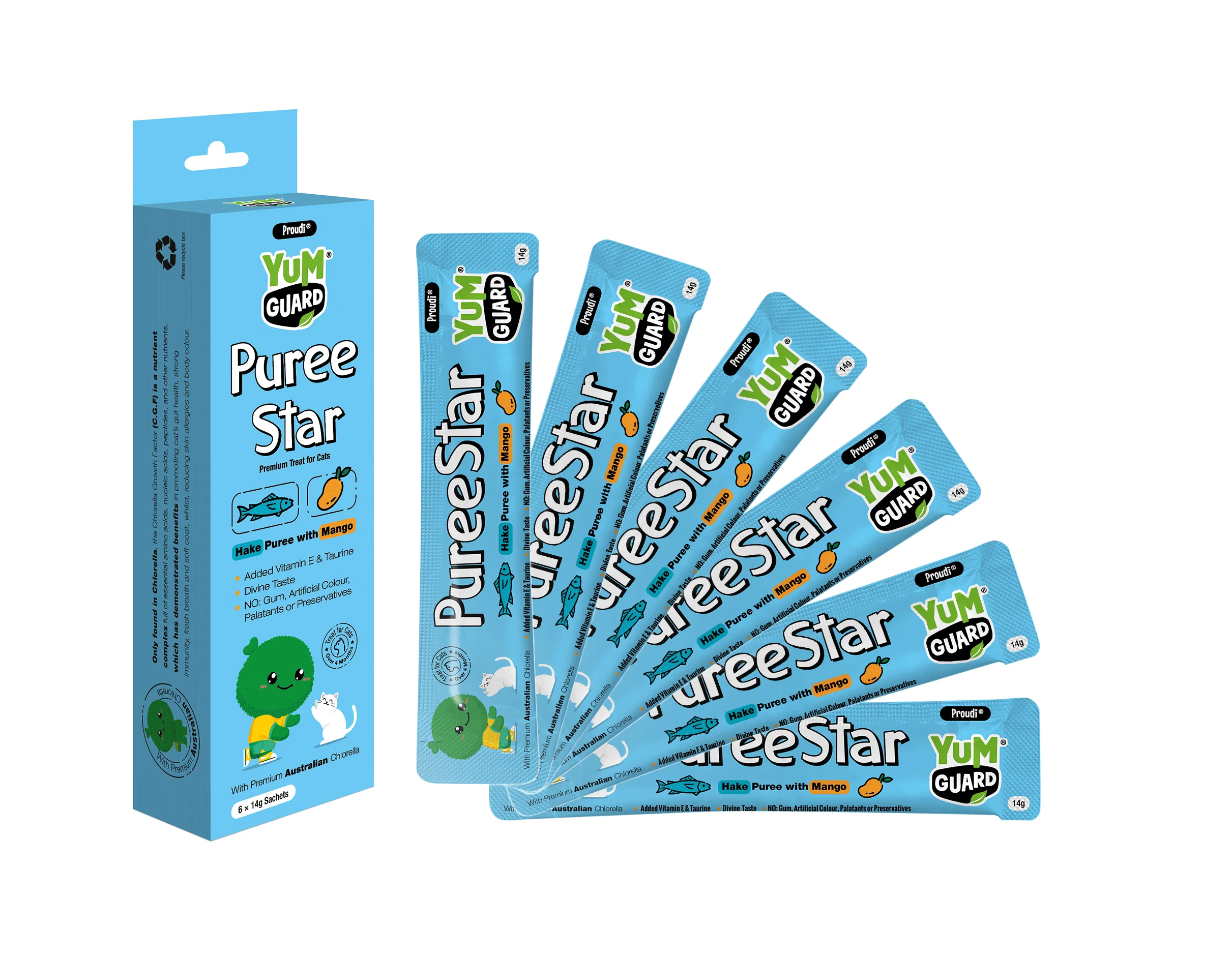 YUMGUARD Puree Star Hake with Mango Puree Cat Treats 14g x 6