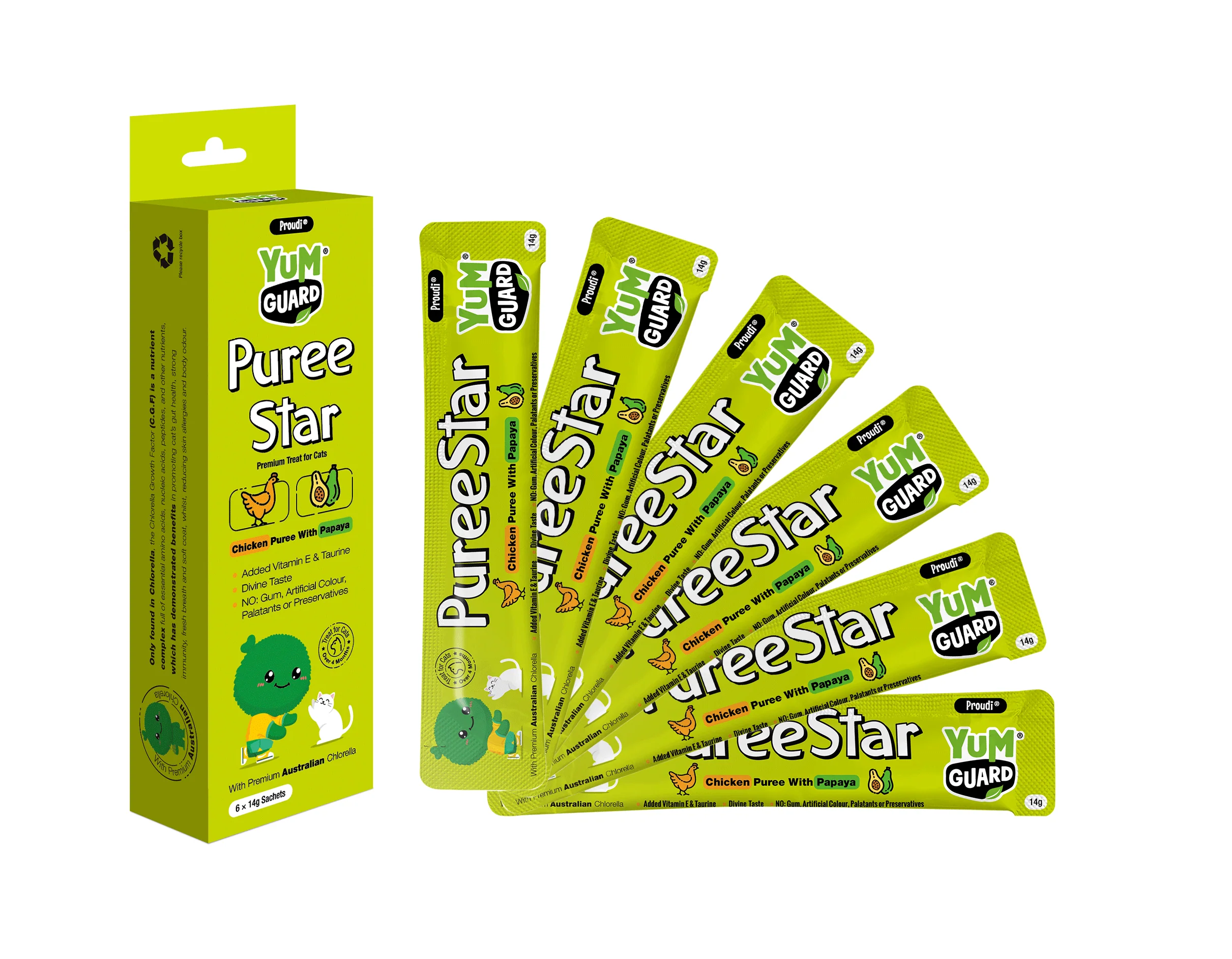 YUMGUARD Puree Star Chicken with Papaya Puree Cat Treats 14g x 6